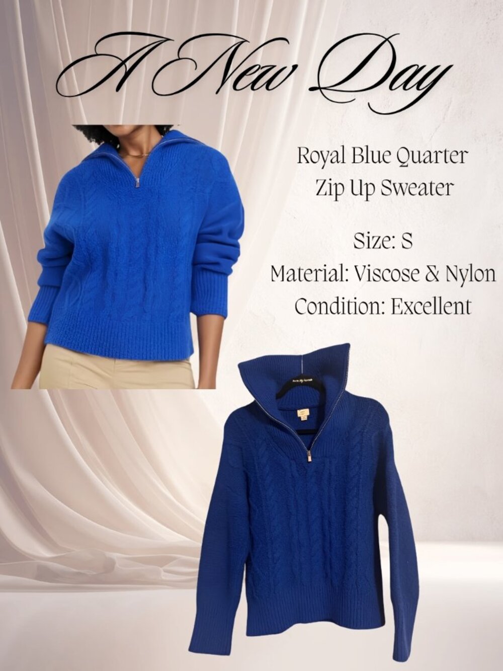 A New Day Royal Blue Quarter Zip Up Sweater